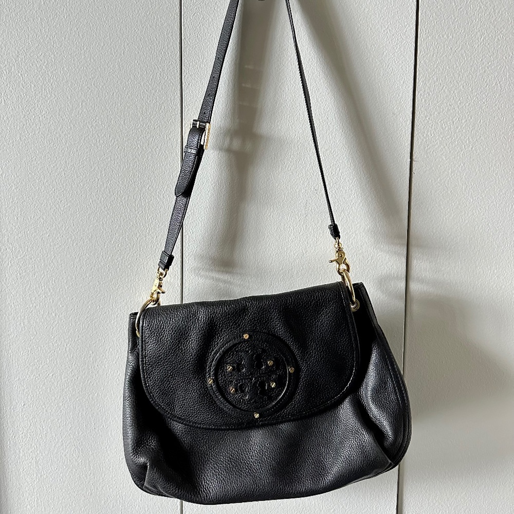 Tory Burch Black Pebble Leather Crossbody Messenger Bag - Large - Picture 4 of 16